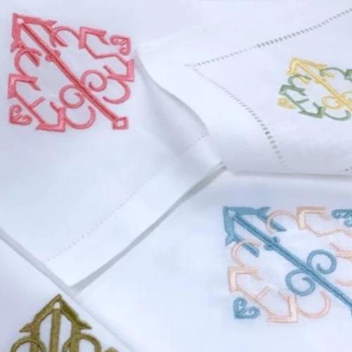 Barrea Modern Floral Monogrammed Embroidered Cloth Napkins / Set