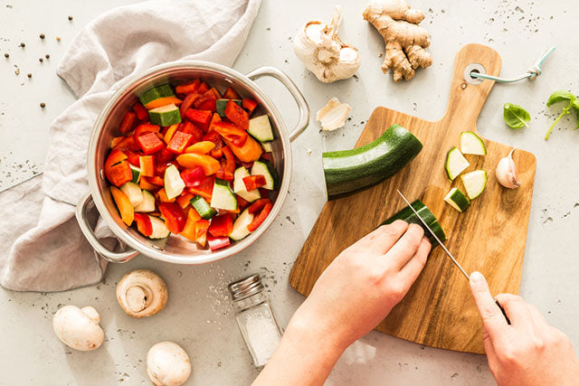 preparing vegetarian dish