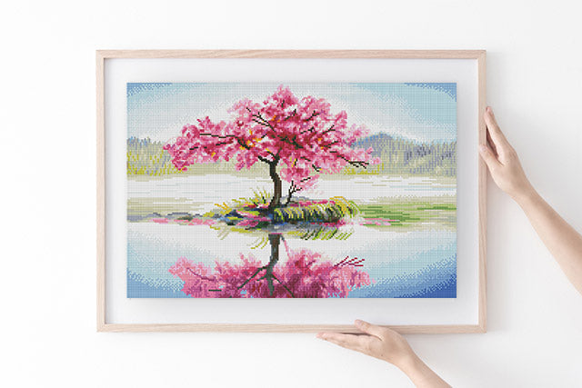 Diamondi - Diamond painting - BOARD WITH A HIGHLY FLOWERING TREE, 40x50 cm,  without frame and withou - Diamond Painting