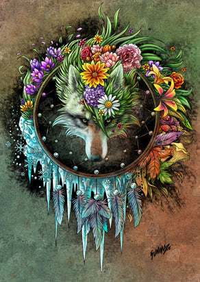 Black and White Wolf Dream Catcher, 5D Diamond Painting Kits