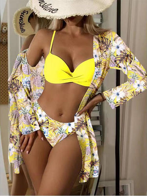 Three Pieces Bikini Set Beach Skirt Tunics For Beach Cover Up Swimsuit Women Ruffle Biquini Bathing Suit Summer Beach Wear