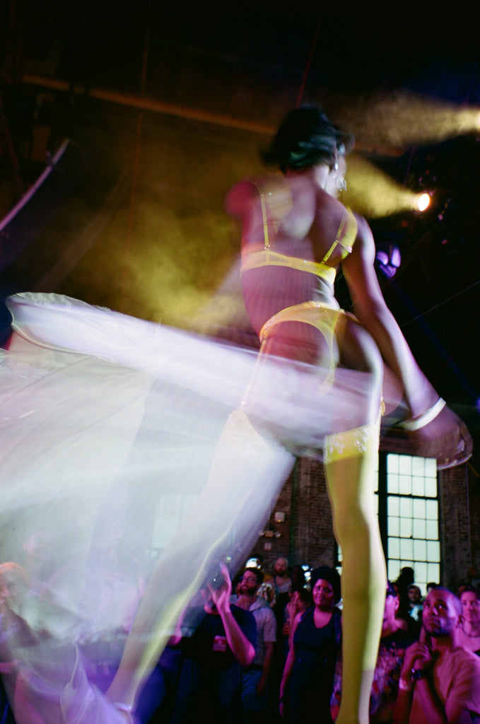 bushwig performer on stage in lingerie.