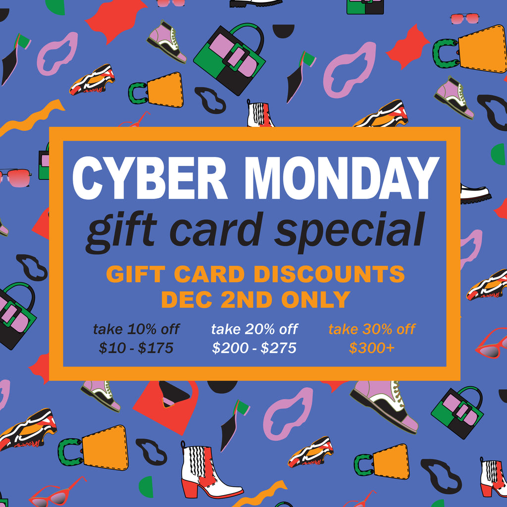 flyer: cyber monday gift card special gift card discounts dec 2nd only take 10% off $10-$175 take 20% off $200-$275 take 30% off $300+