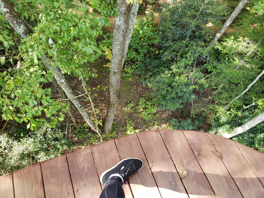 foot at the edge of treetop platforms.