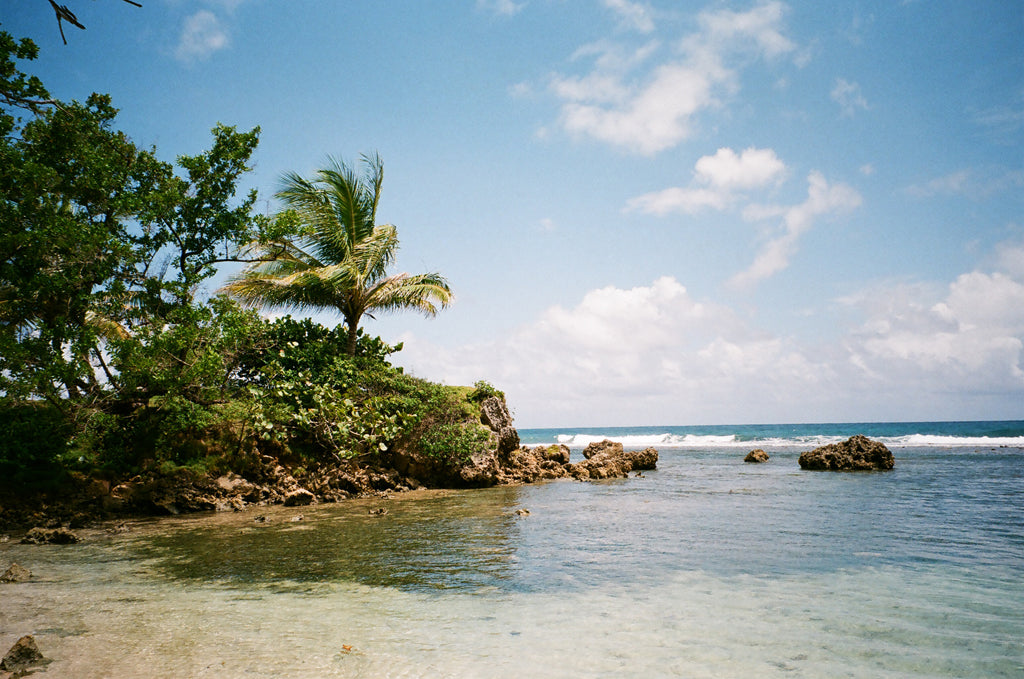 view of the beach, water is clear.