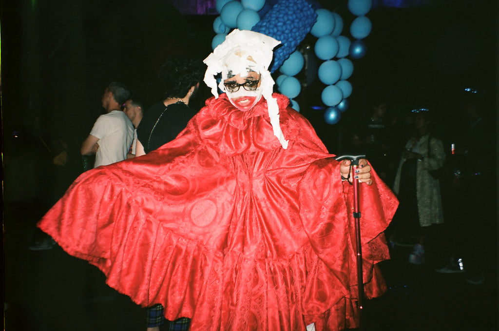 bushwig festival-goer in abstract costume.