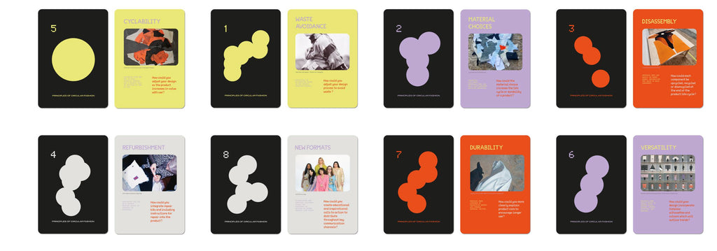 8-card deck celebrates 8 different principles of circular fashion.