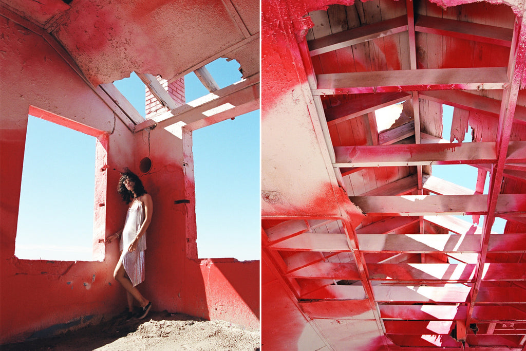 diptych of model and painted structure.