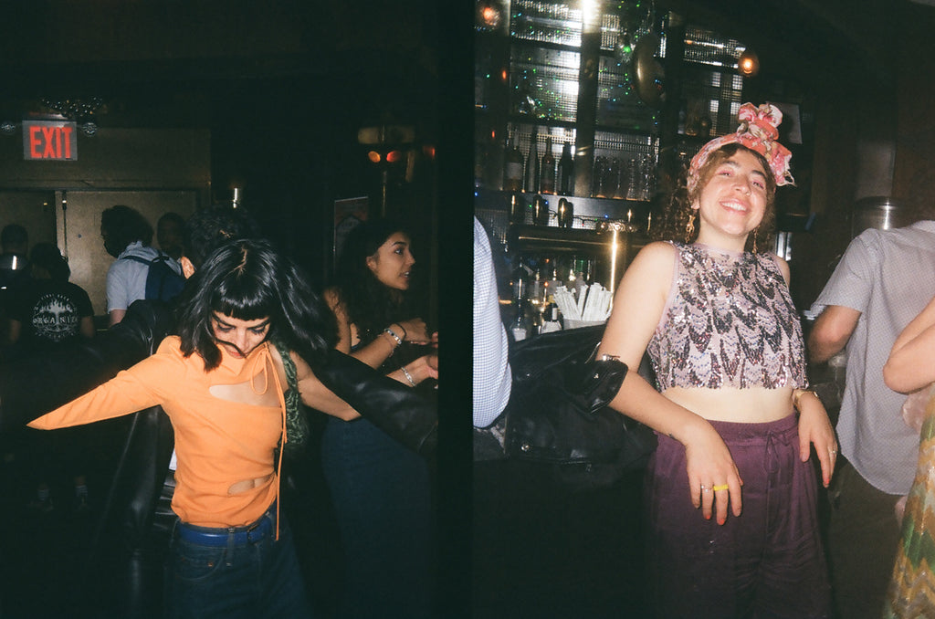 diptych of patrons dancing at disco tehran.