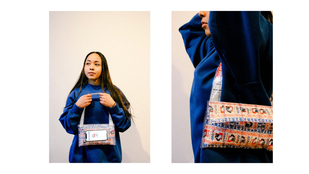 tania lekhraj's upcycled candy wraper bag.