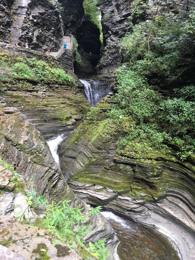 rocks and waterfall.