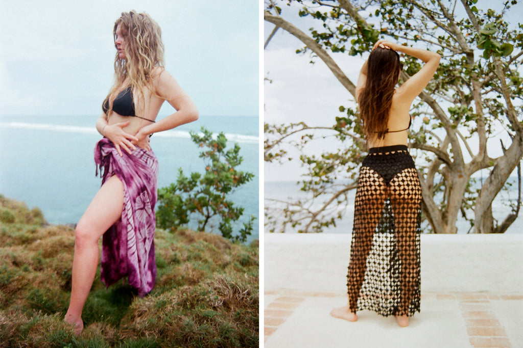 two pictures of alisson and sandra in a bikini posing.