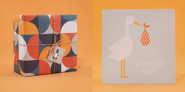 Mod Gift Wrap with stork card
