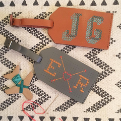 Brown and Grey Stitch Luggage Tag JG