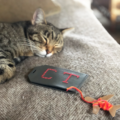 Grey Stitch Luggage Tag cat