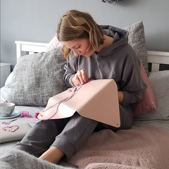 pink laptop sleeve stitched by @sophieembroidery