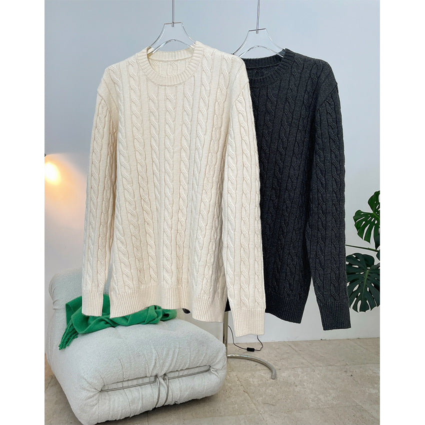 Autumn Winter New KoreanLazy Warm Twisted Sweater Pullover Loose Thin Comfortable Knitted Top for Women