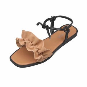 Vintage Women Square Toe Flat Sandals Cross Straps Rome Sandals Beach Shoes