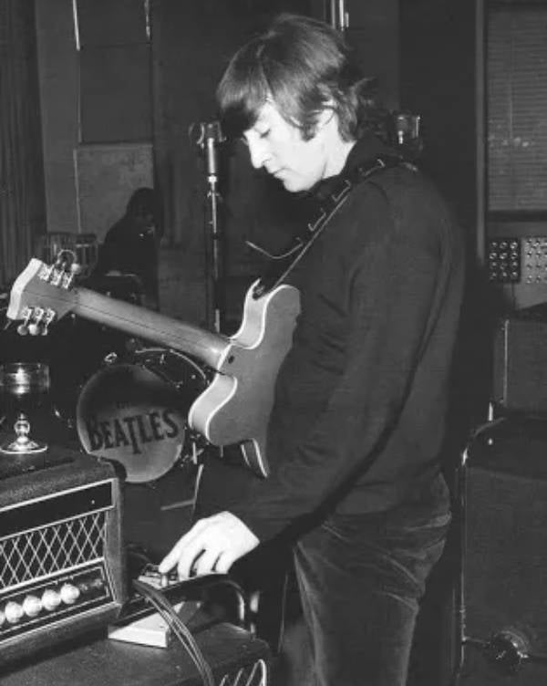 John Lennon again, with his Rush Pepbox fuzz pedal.