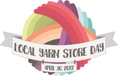Local Yarn Store Day logo - multicolored yarn ball