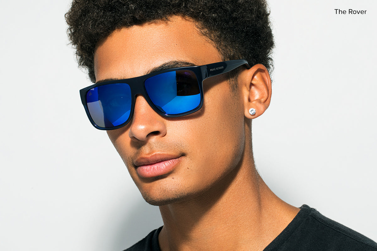 man wearing 90s style gradient sunglasses