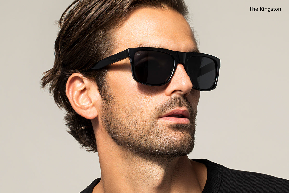 man wearing 90s style sport sunglasses