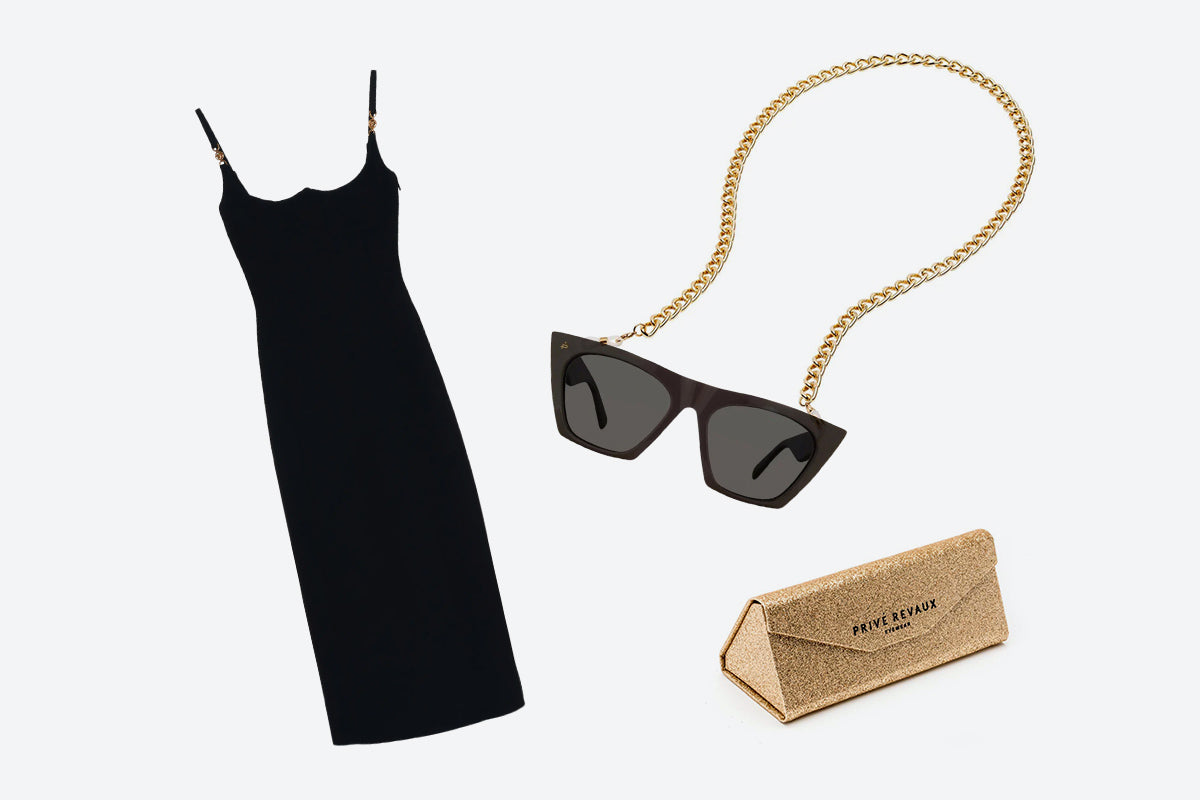 black dress accessories sunglasses chains