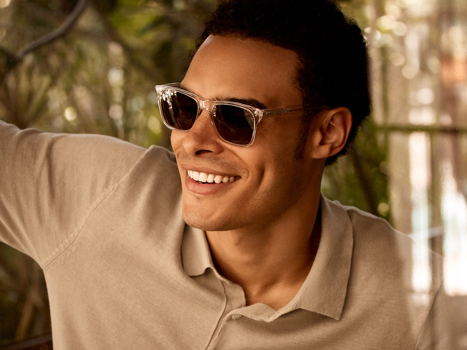 African American Man Wearing Sunglasses with Clear Frames