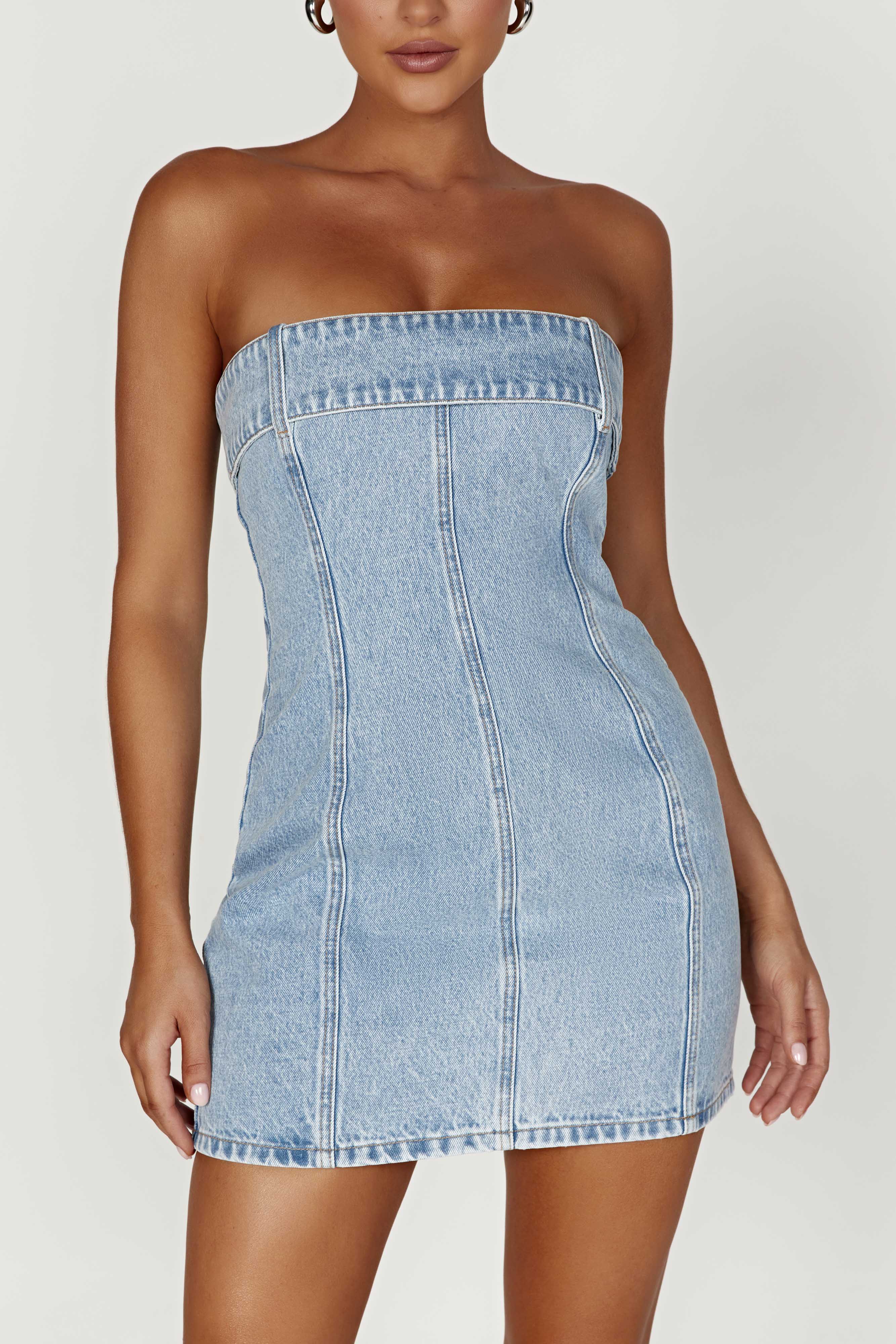 Teddi Denim Mini Dress - Mid Blue