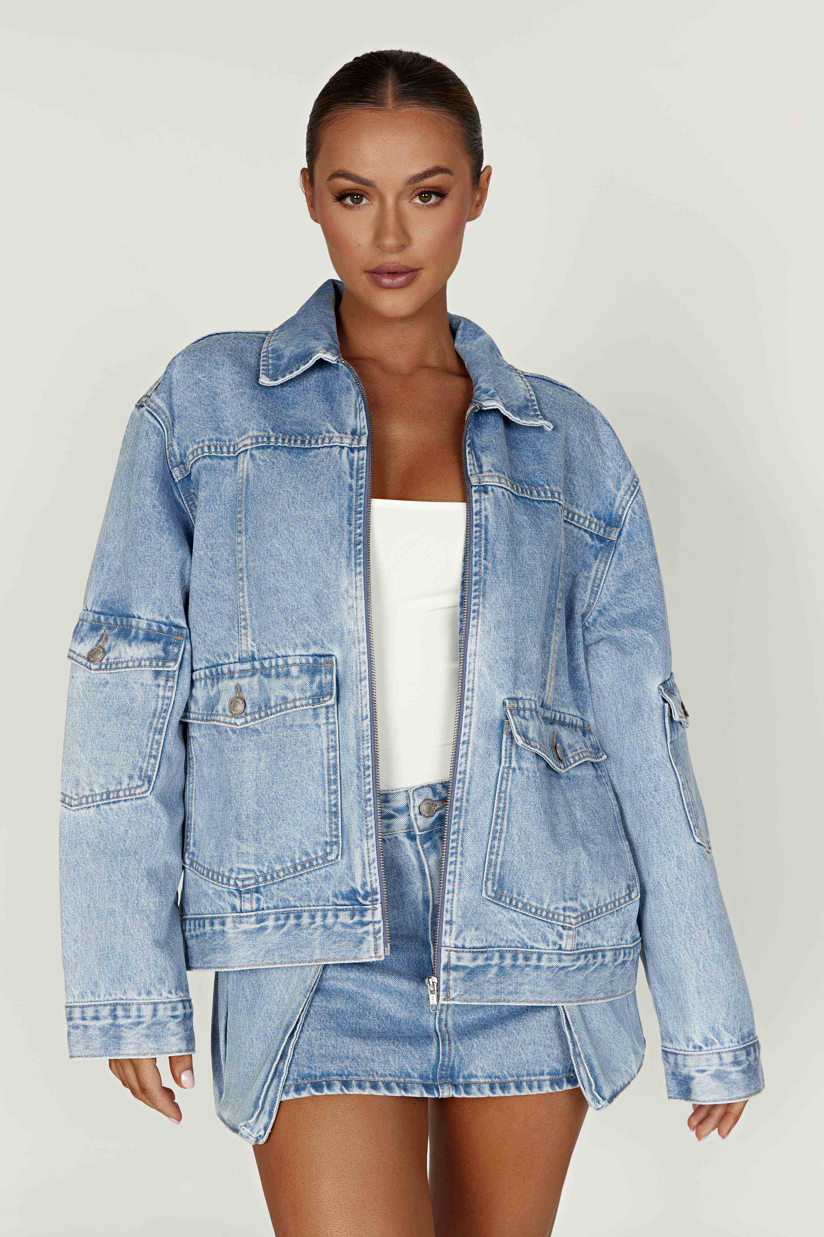 Rylee Oversized Denim Jacket - Mid Blue