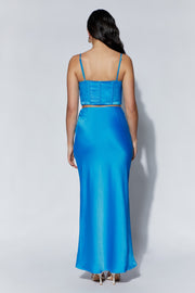 Tiarne Satin And Mesh Corset Midi Dress - Marine Blue - MESHKI U.S