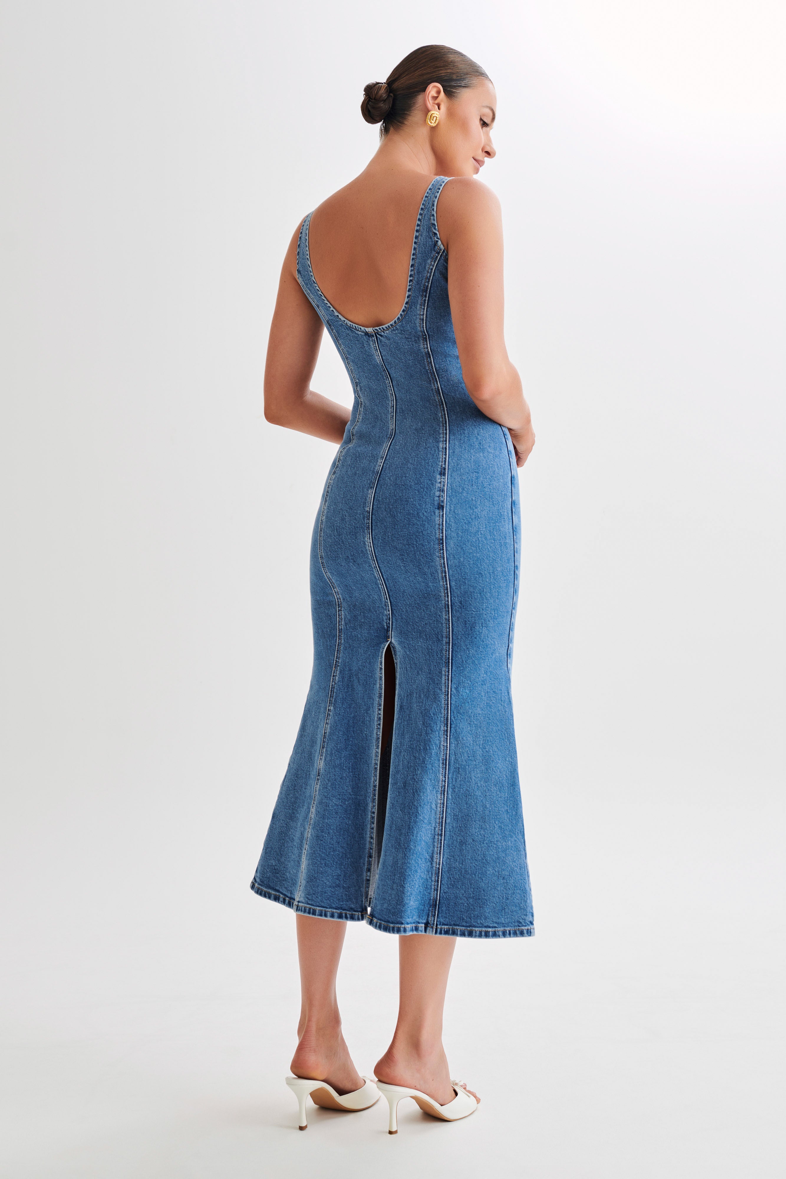 Milena Denim Midi Dress - 70's Blue