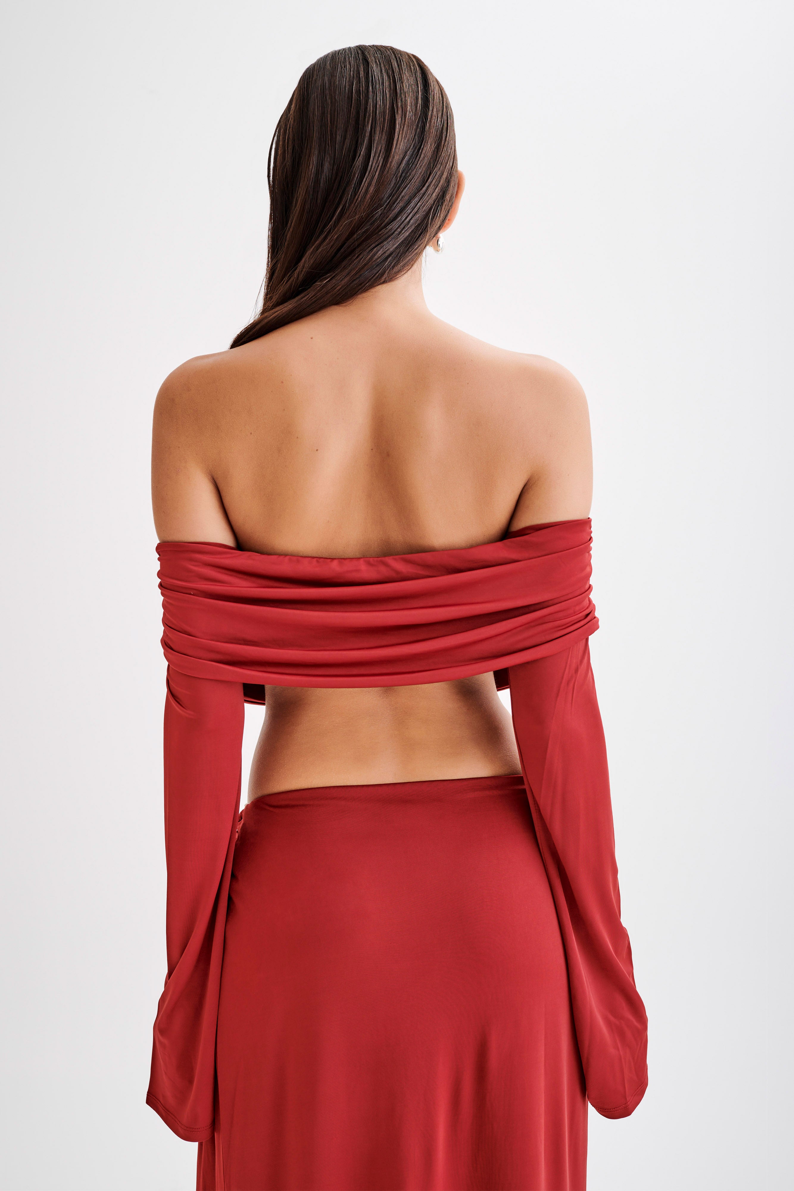 Camryn Slinky Off Shoulder Crop Top - Cherry Red