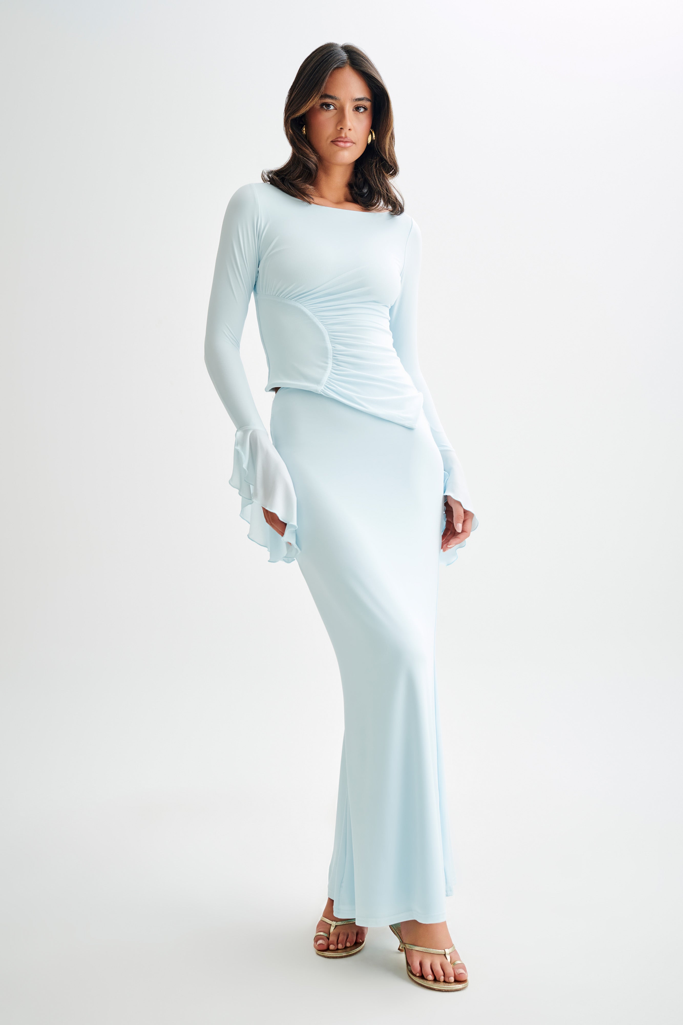 Stevie Bell Sleeve Slinky Top - Sky Blue