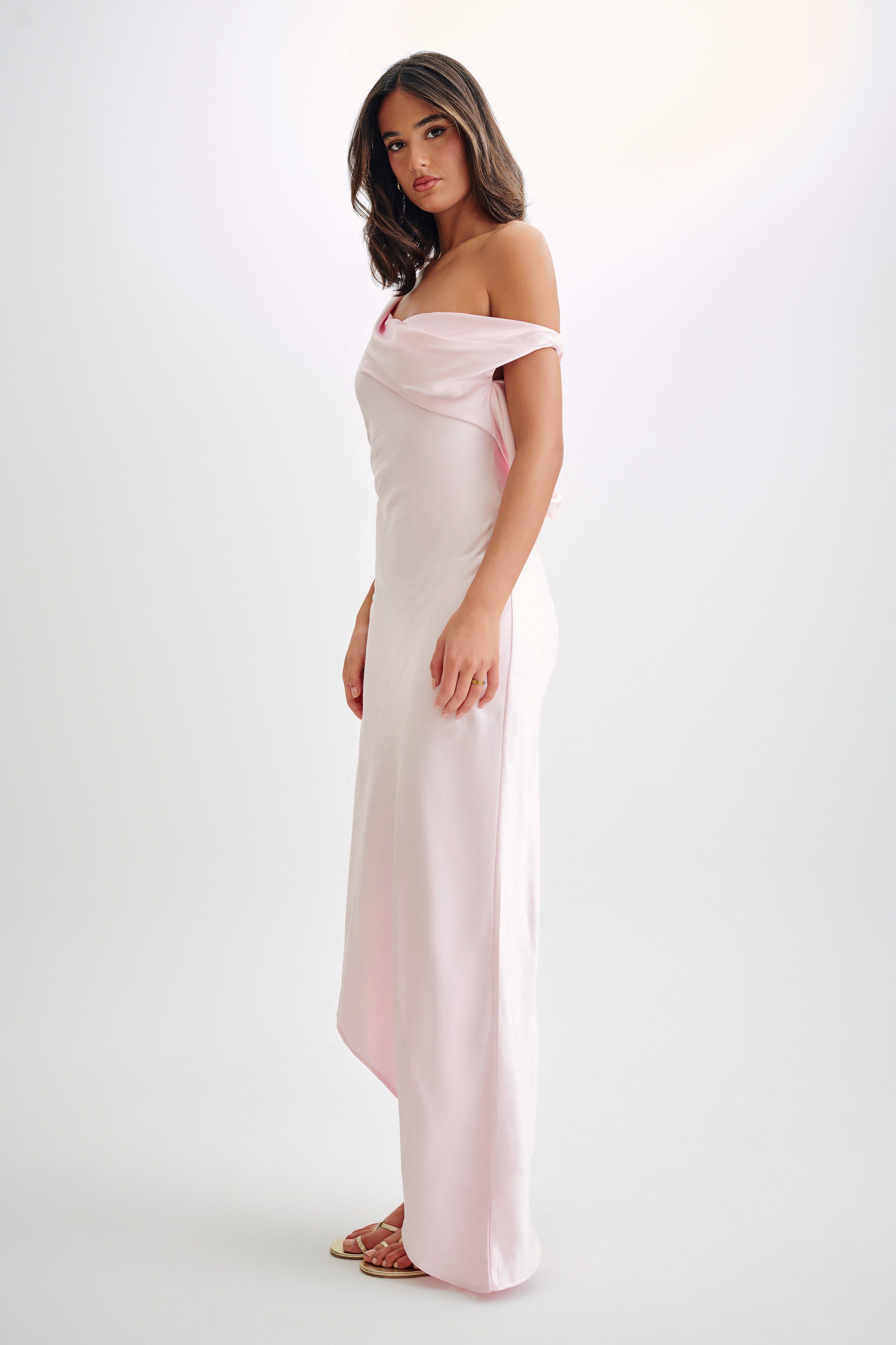 Yvette Slip Maxi Dress With Asymmetrical Hem - Pale Pink