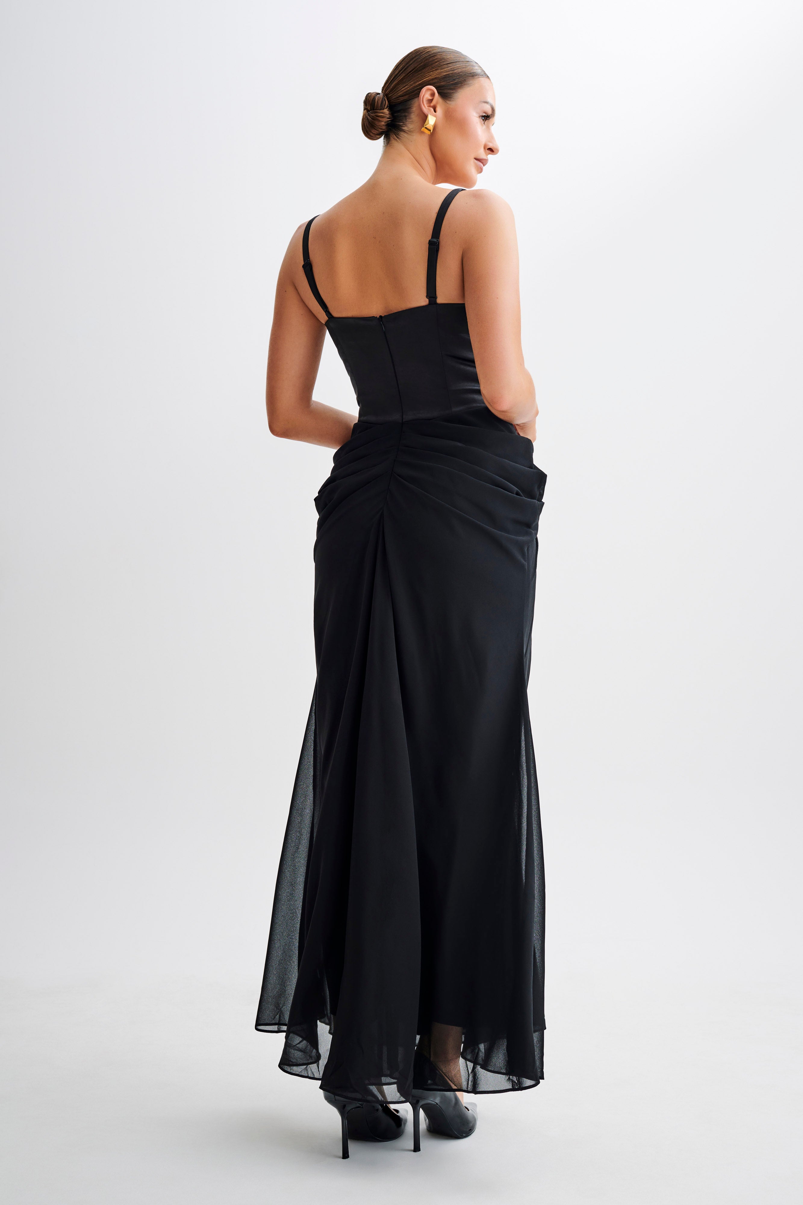 Leila Satin Corset Maxi Dress - Black