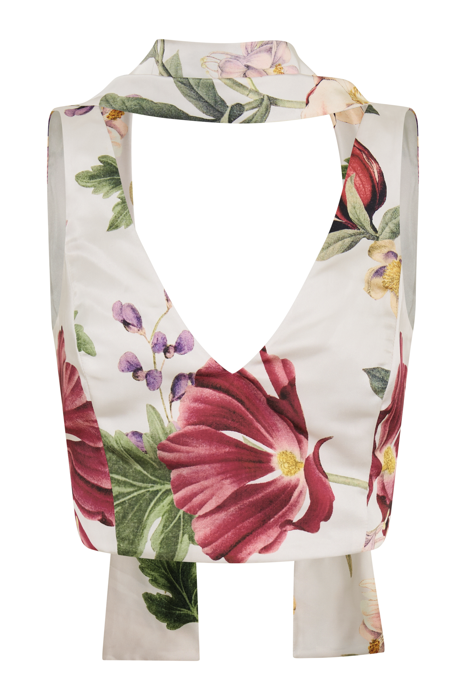 Carla Satin Sleeveless Top With Scarf - Bella Rosa Print