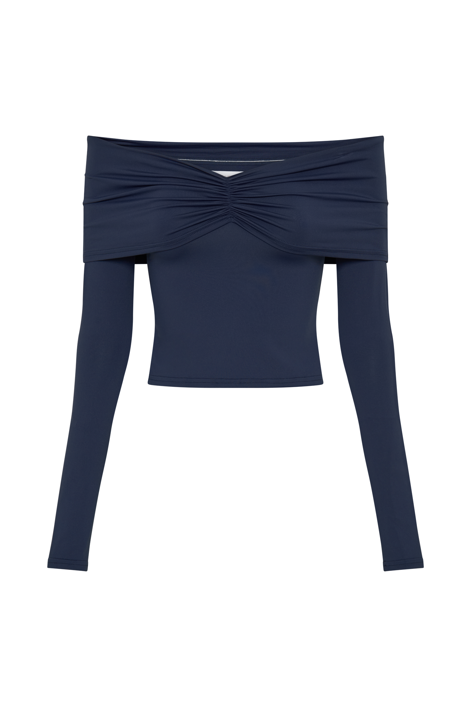 Prue Ruched Off Shoulder Long Sleeve Top - Navy