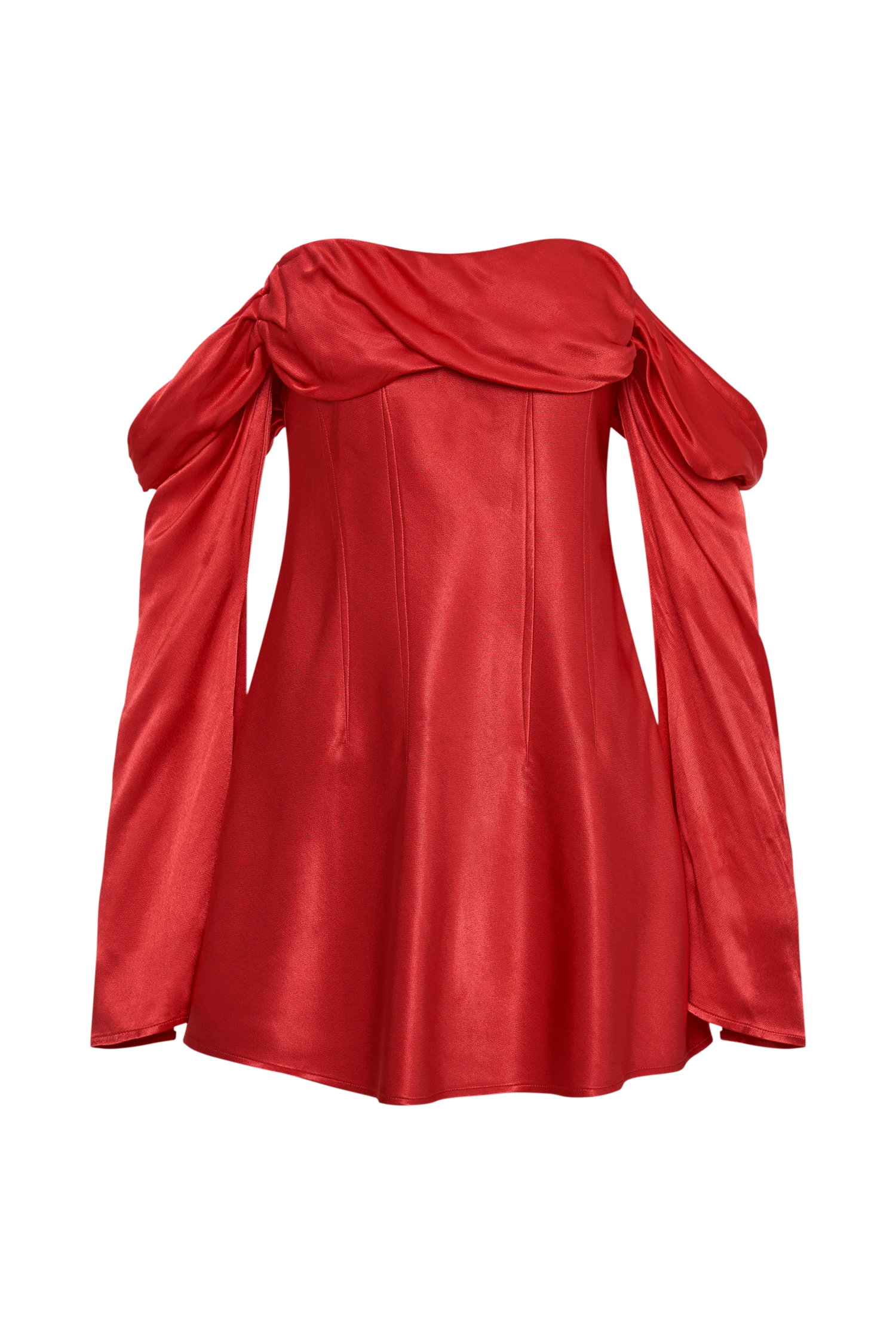 Giselle Off Shoulder Satin Mini Dress - Red