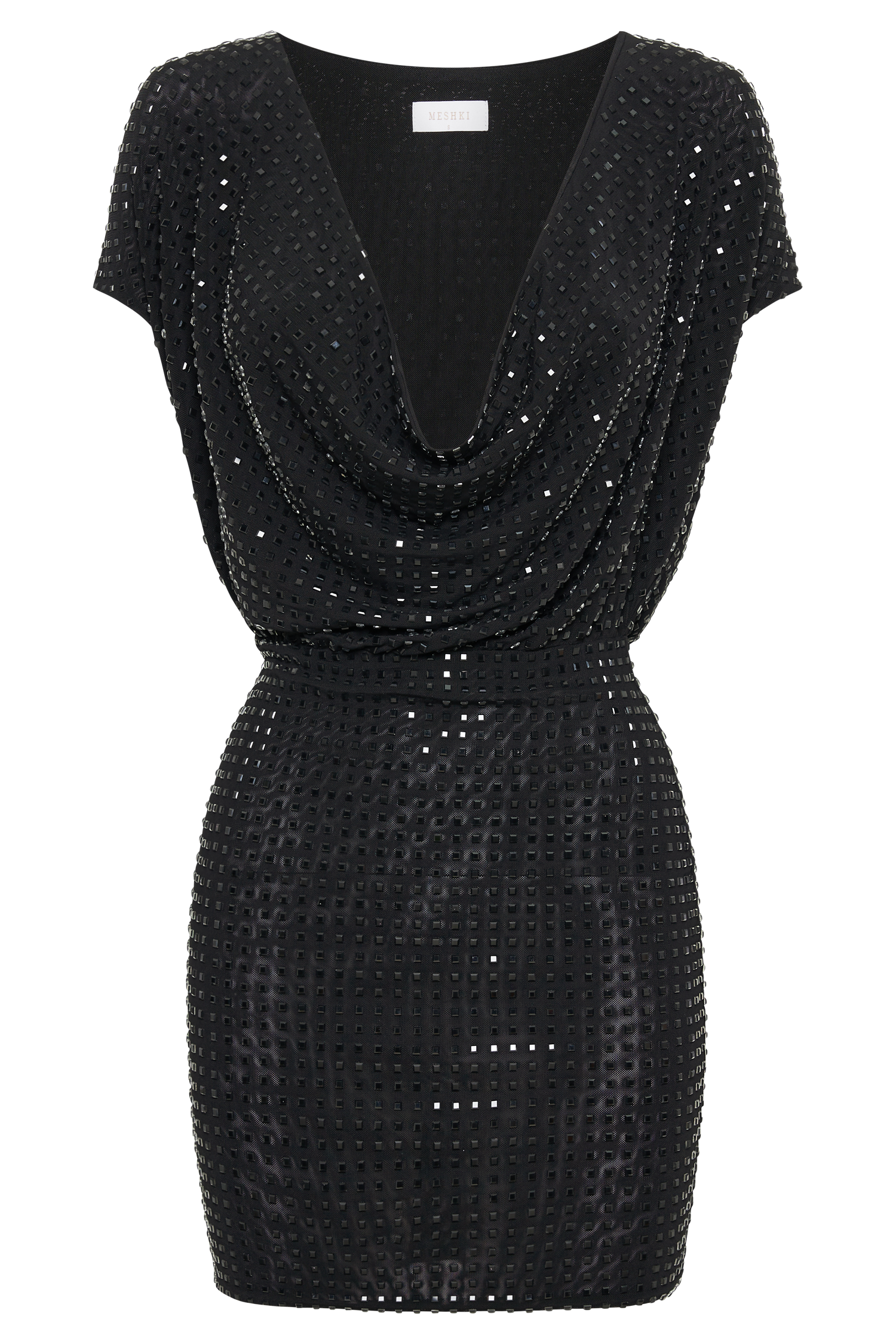 Seona Square Diamante Mini Dress - Black