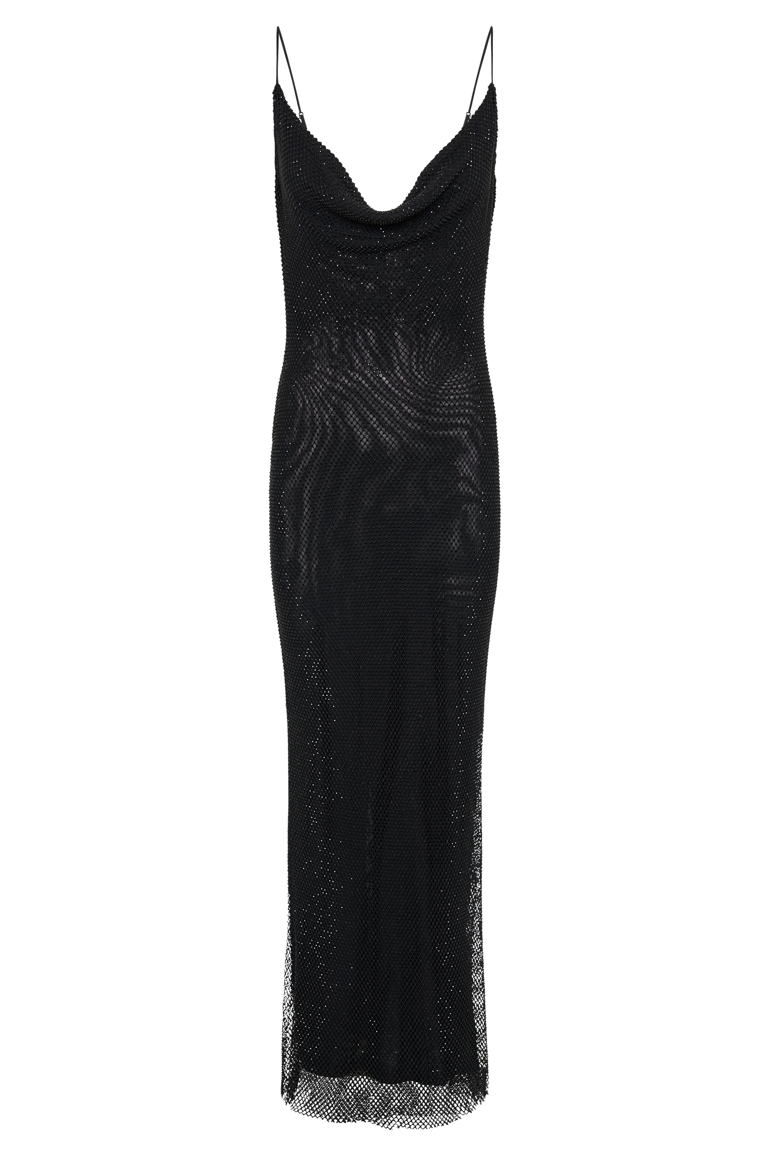 Madelaine Diamante Mesh Cowl Maxi Dress - Black