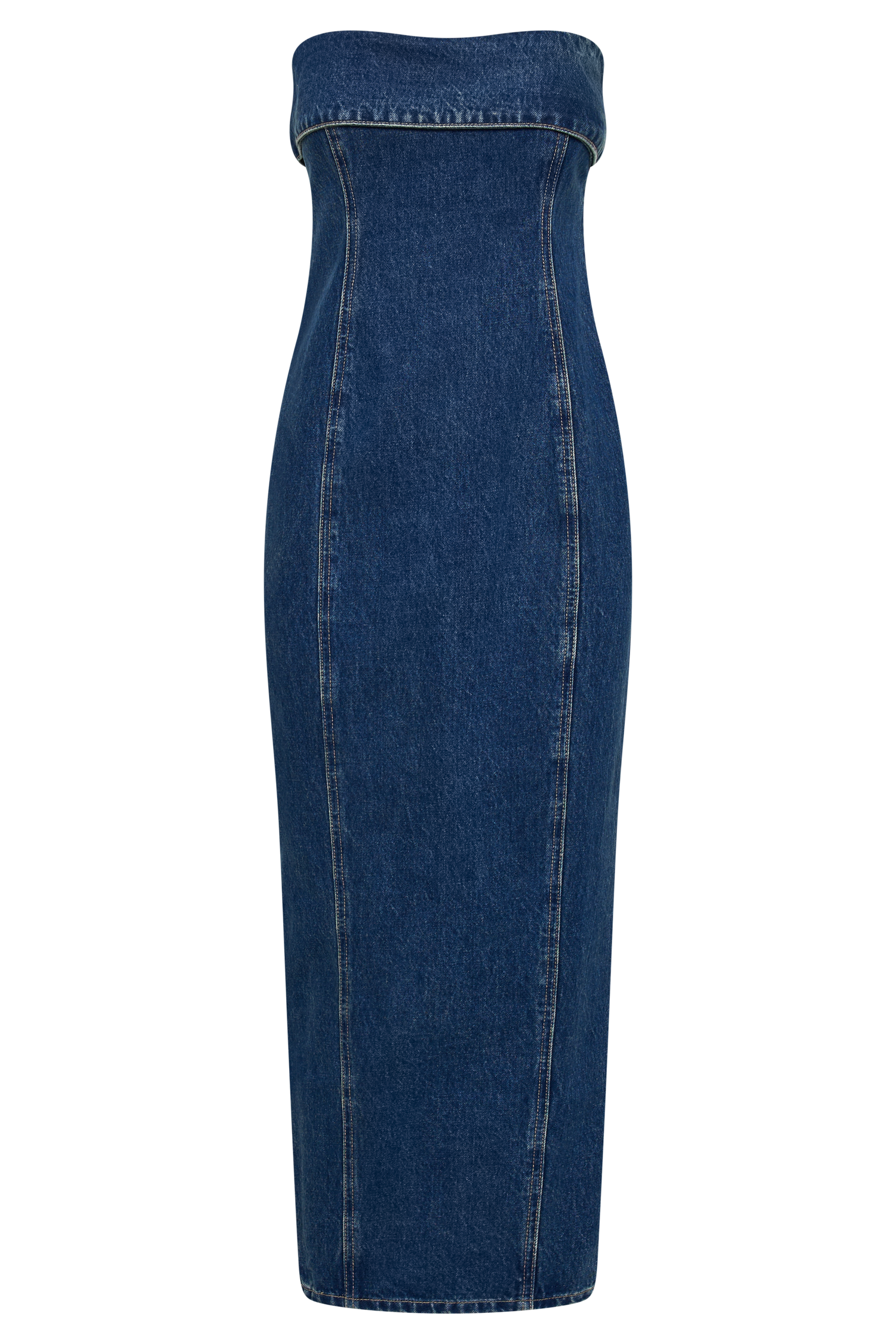 Katherine Strapless Denim Midi Dress - Dark Blue