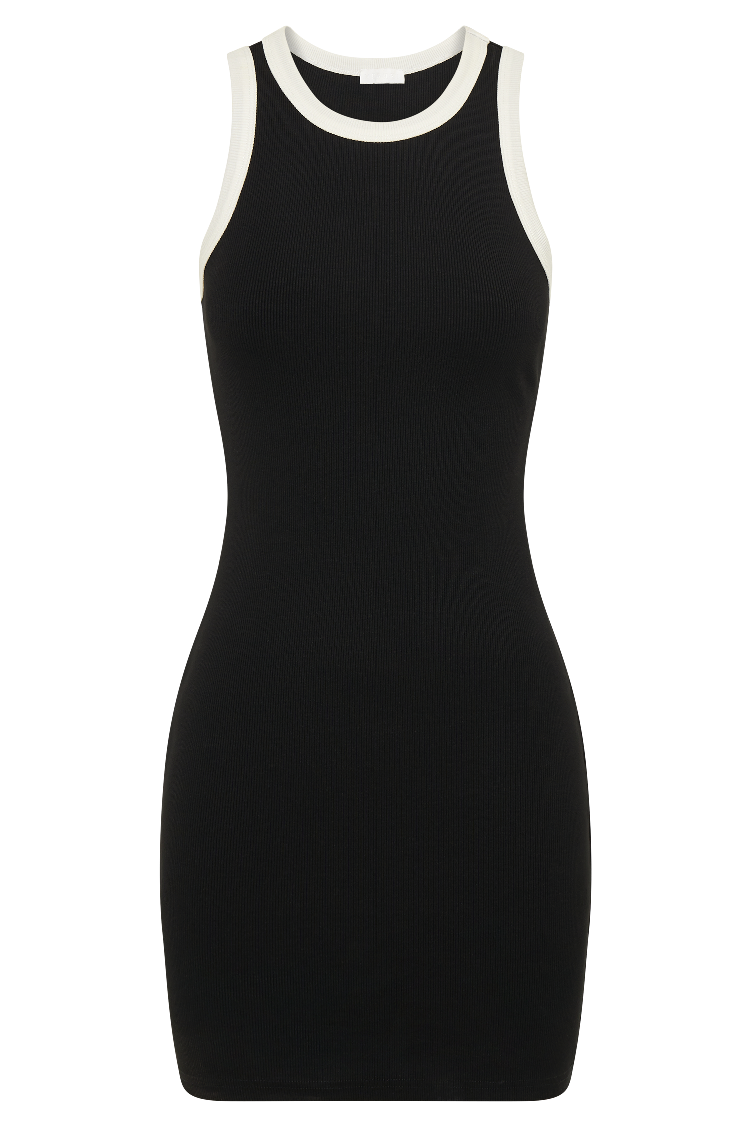 Tina Ribbed Racer Neck Mini Dress - Black