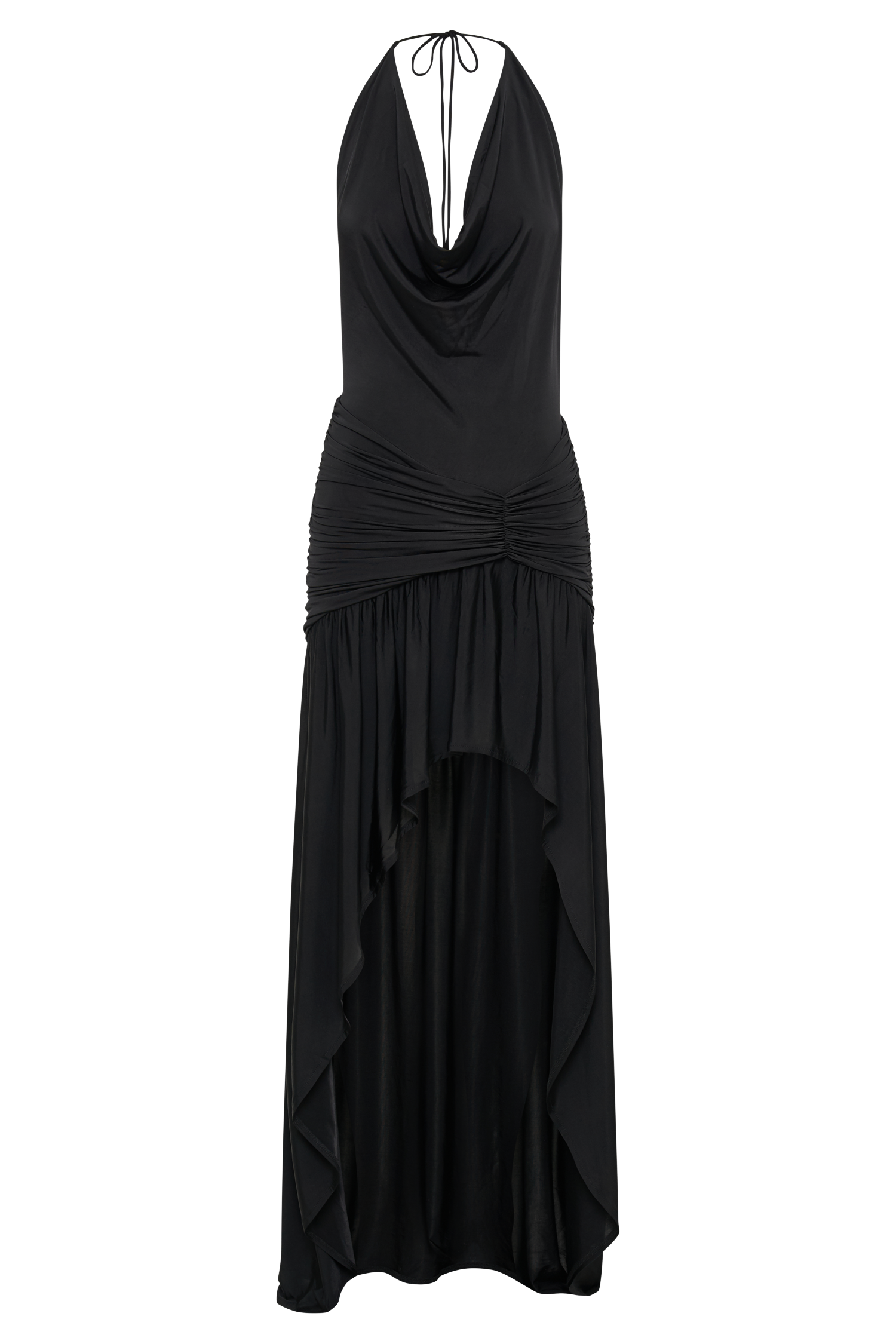 Serenity Ruched Slinky Maxi Dress - Black