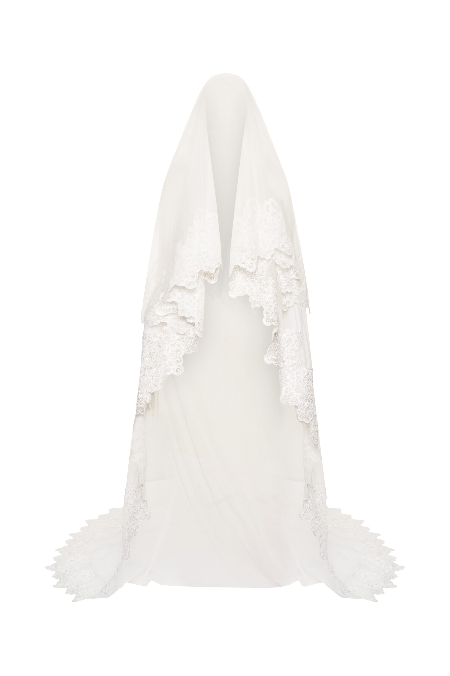 Paulette Lace Trim Veil - White