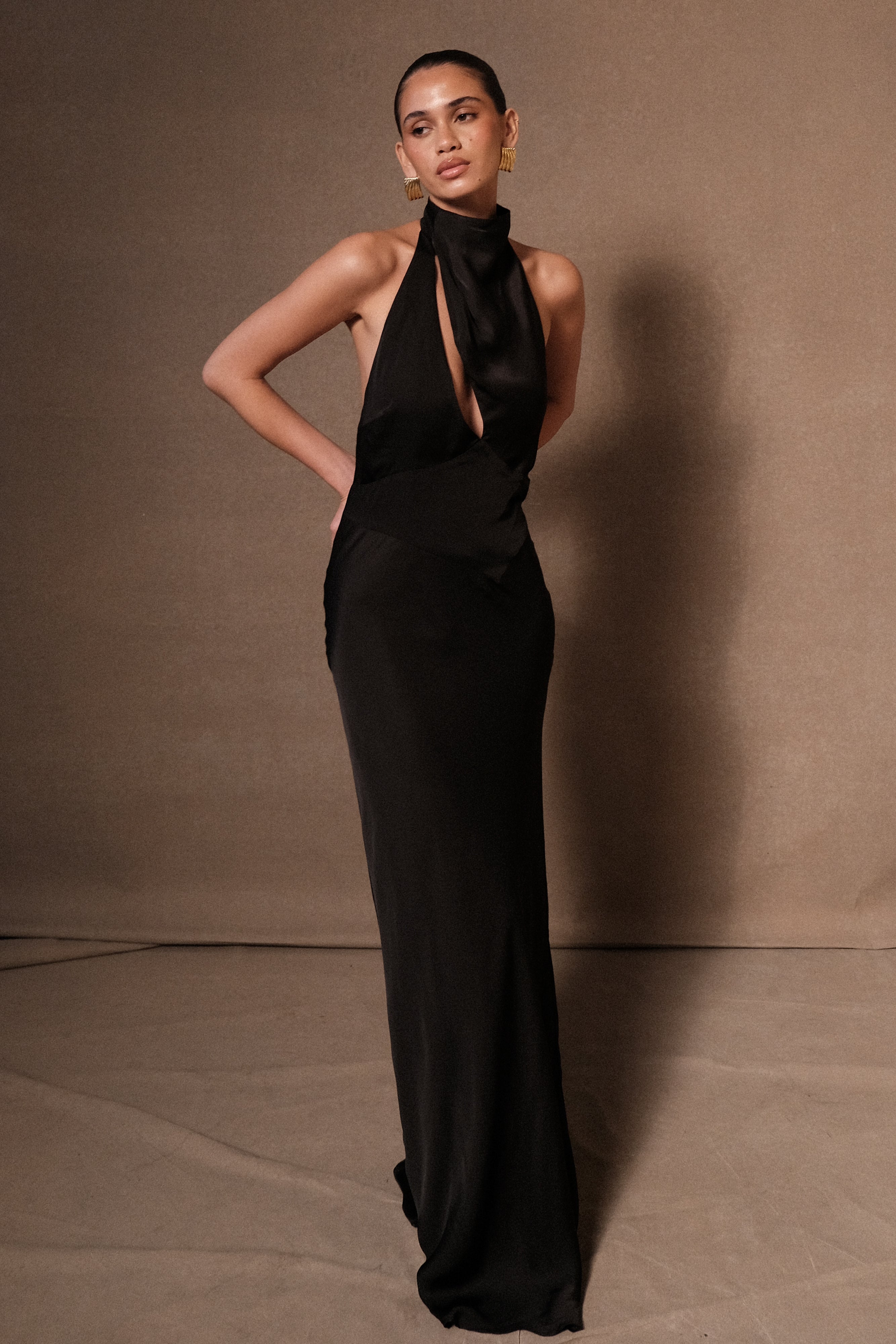 Belladonna Satin Halter Maxi Dress - Black