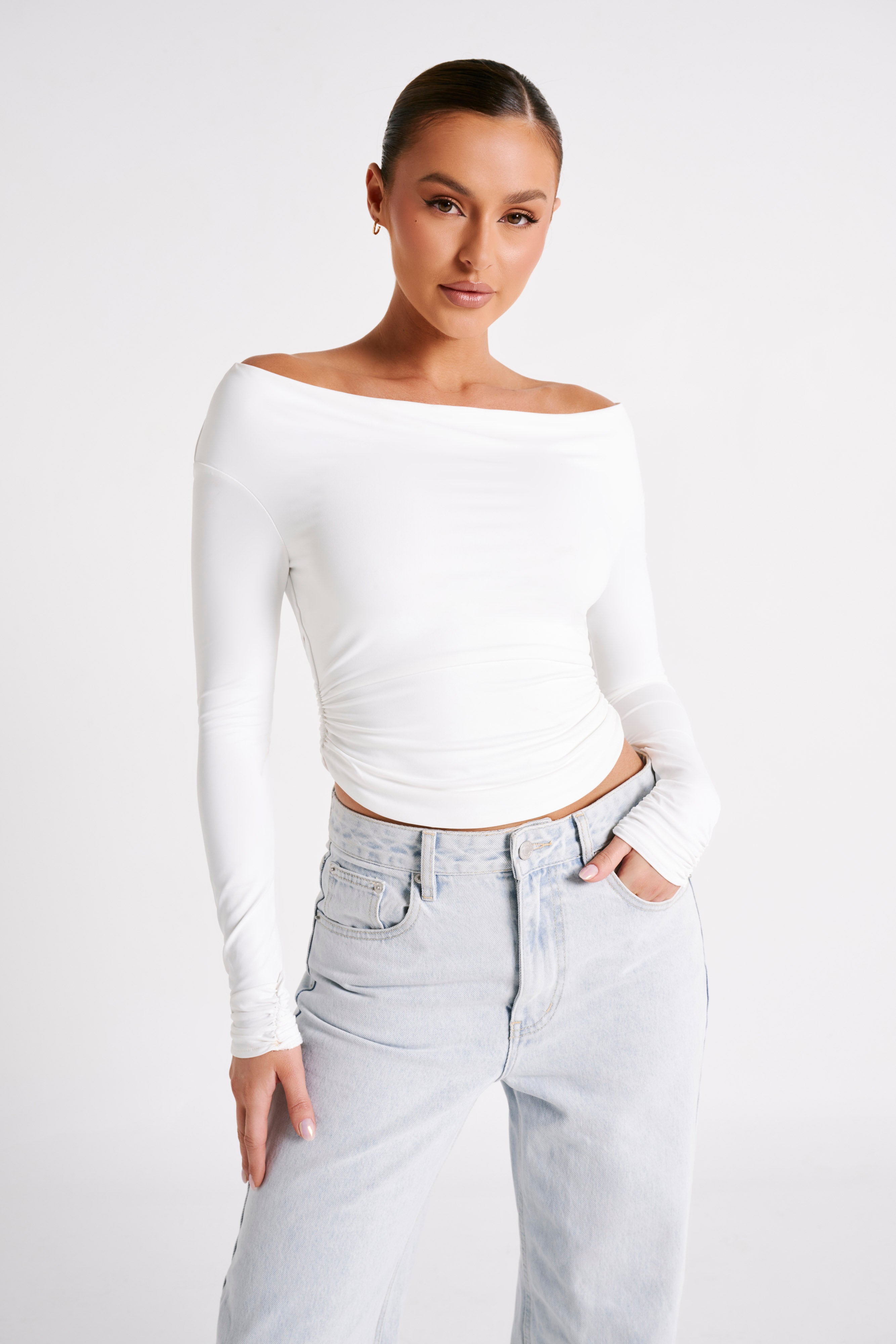 Emma Recycled Nylon Long Sleeve Top - White