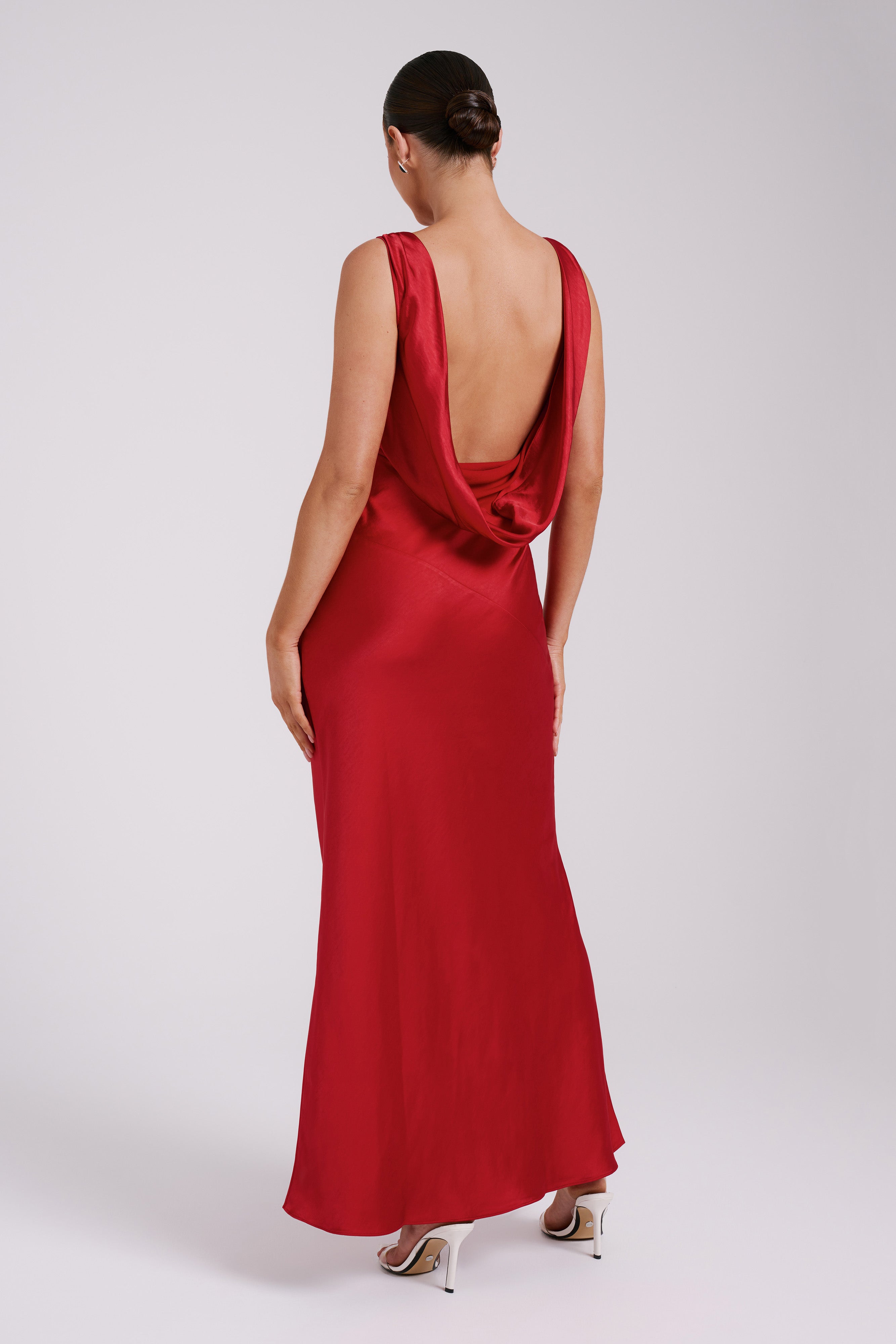 Nadia Maxi Satin Dress With Back Cowl - Red