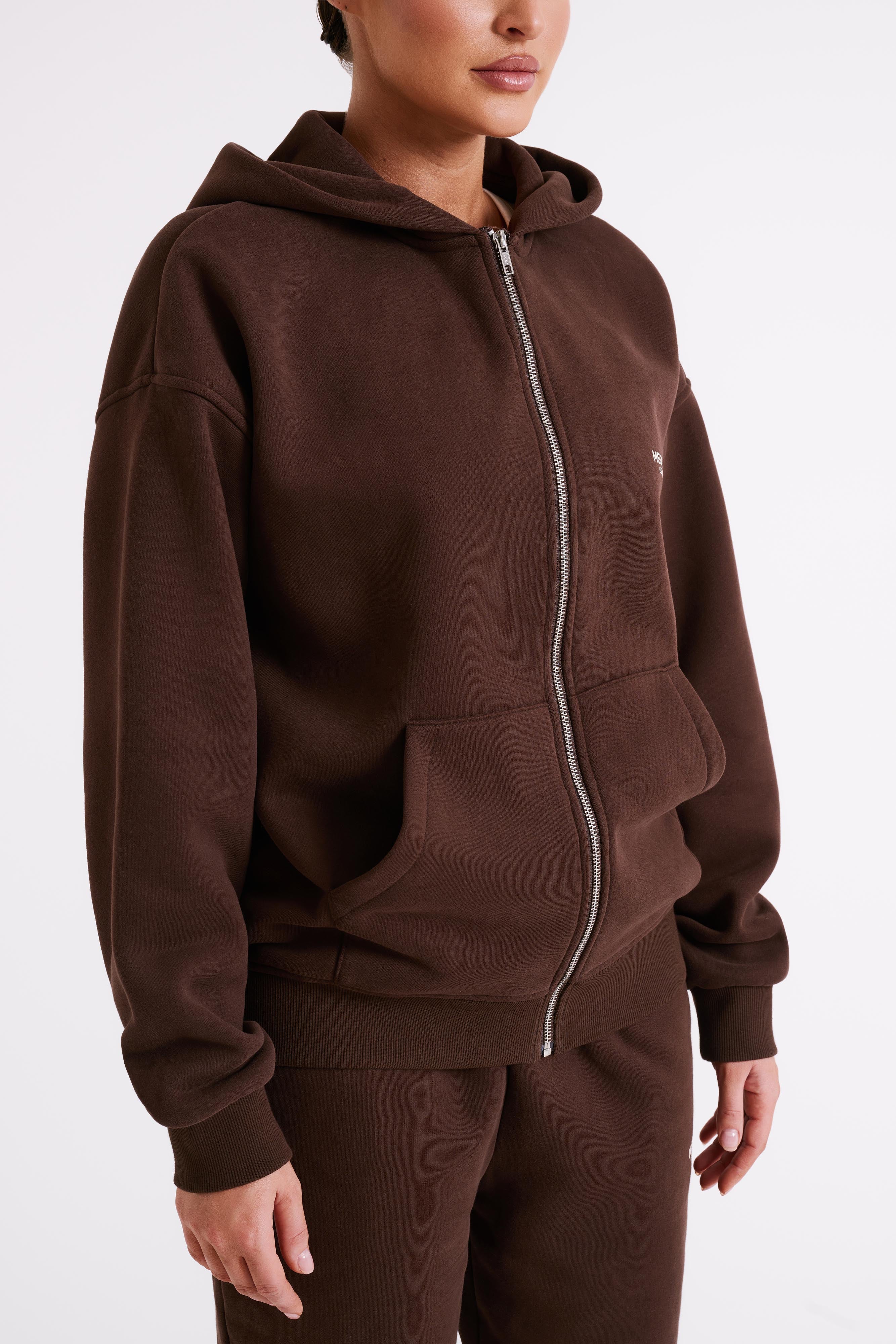 Corrie Unisex Zip Through Hoodie - Dark Chocolate