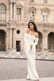 Yvette Slip Maxi Dress With Asymmetrical Hem - White - MESHKI U.S